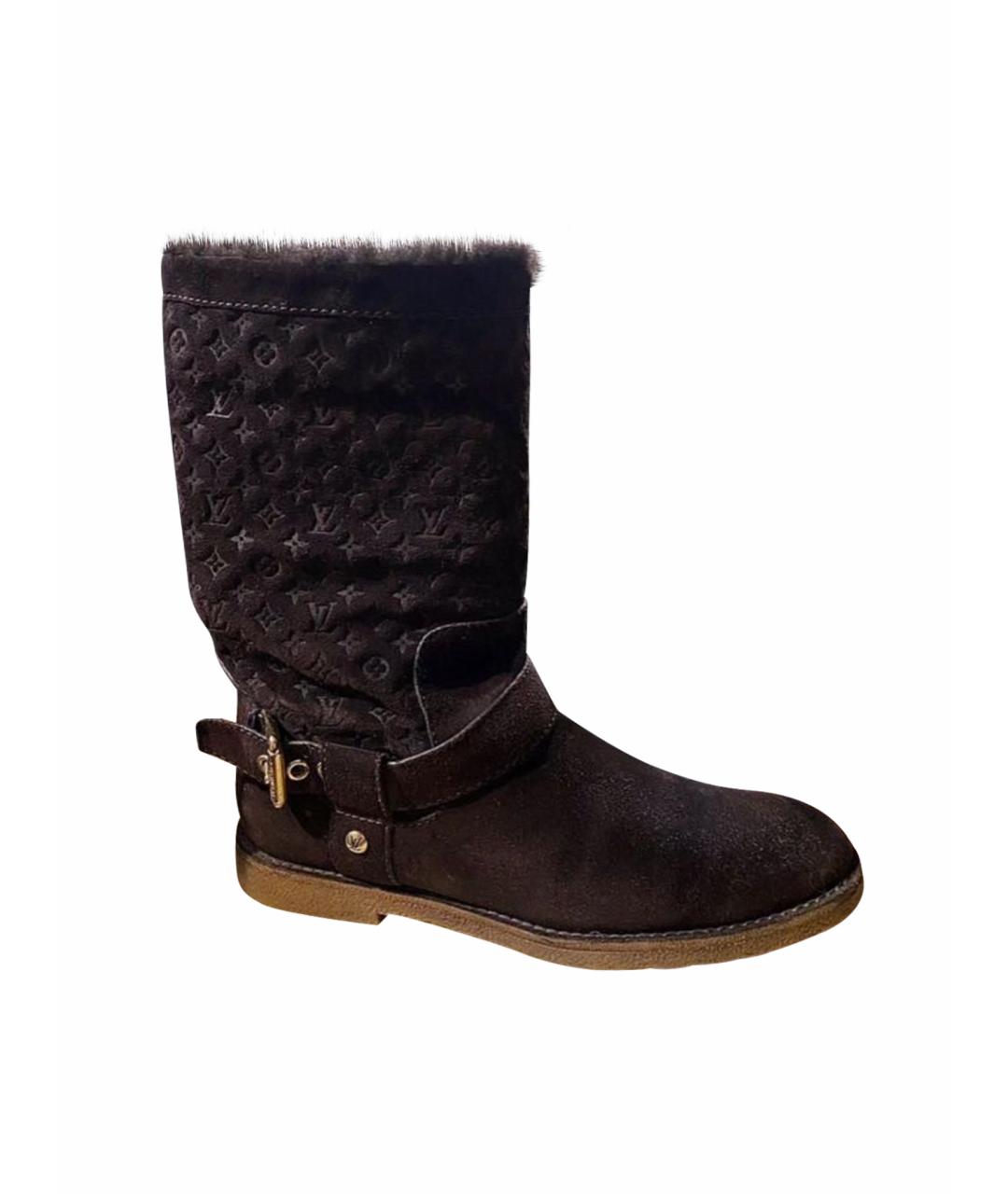 LOUIS VUITTON Коричневые замшевые сапоги, фото 1
