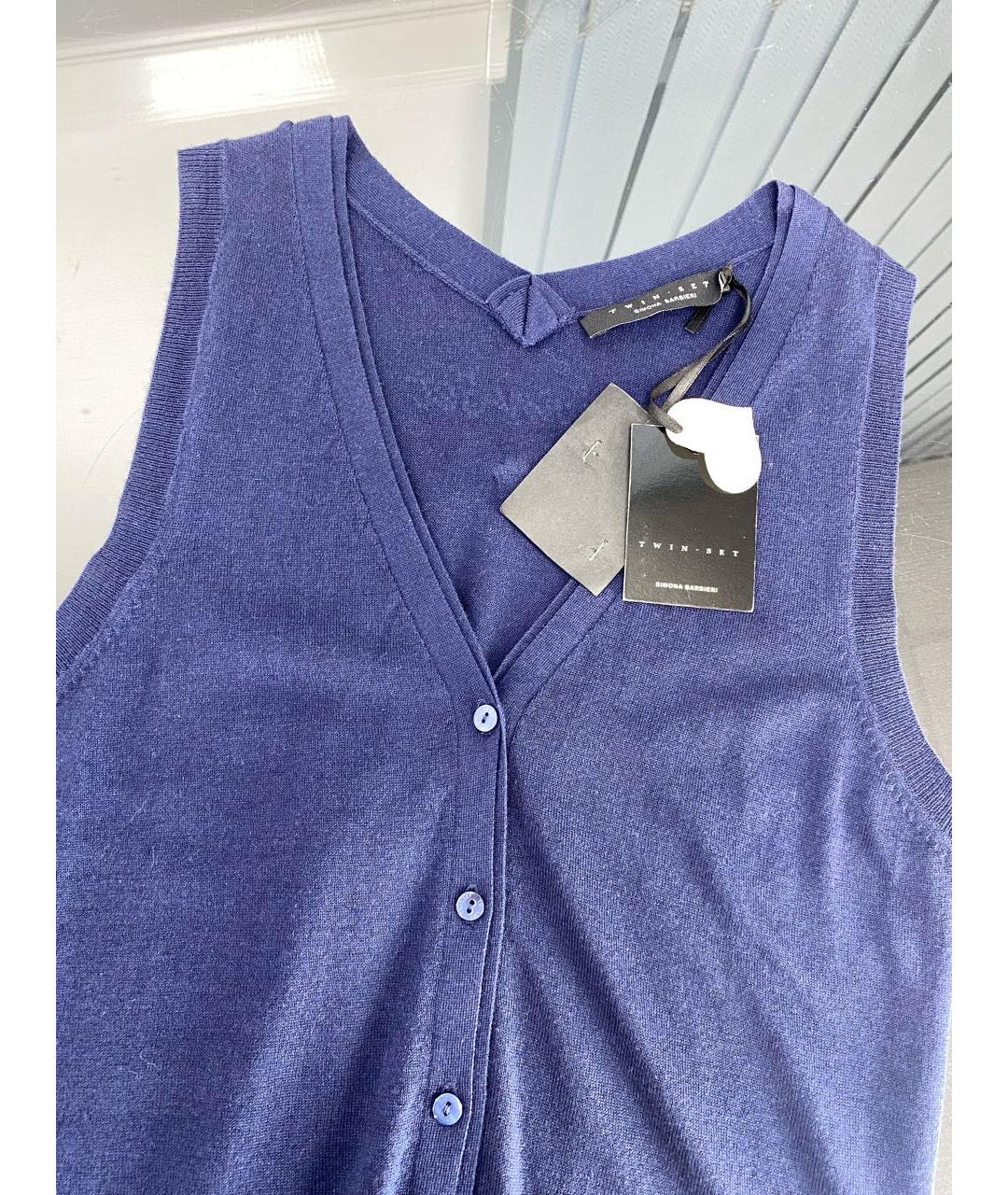 TWIN-SET Темно-синяя шелковая жилетка, фото 3