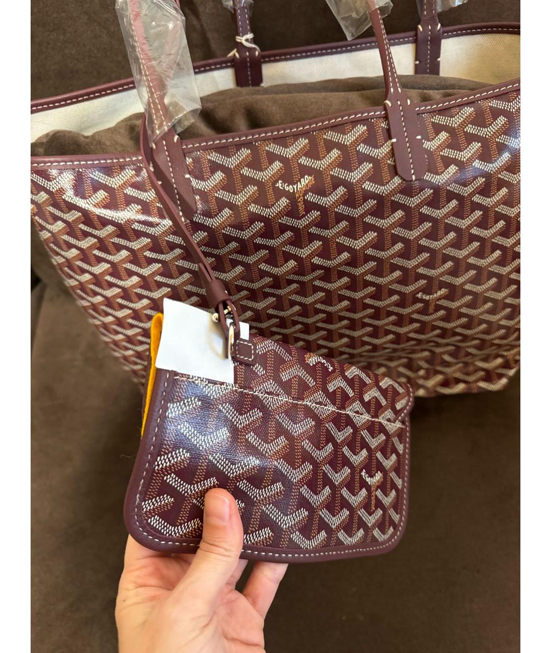 GOYARD Бордовая кожаная сумка тоут, фото 4