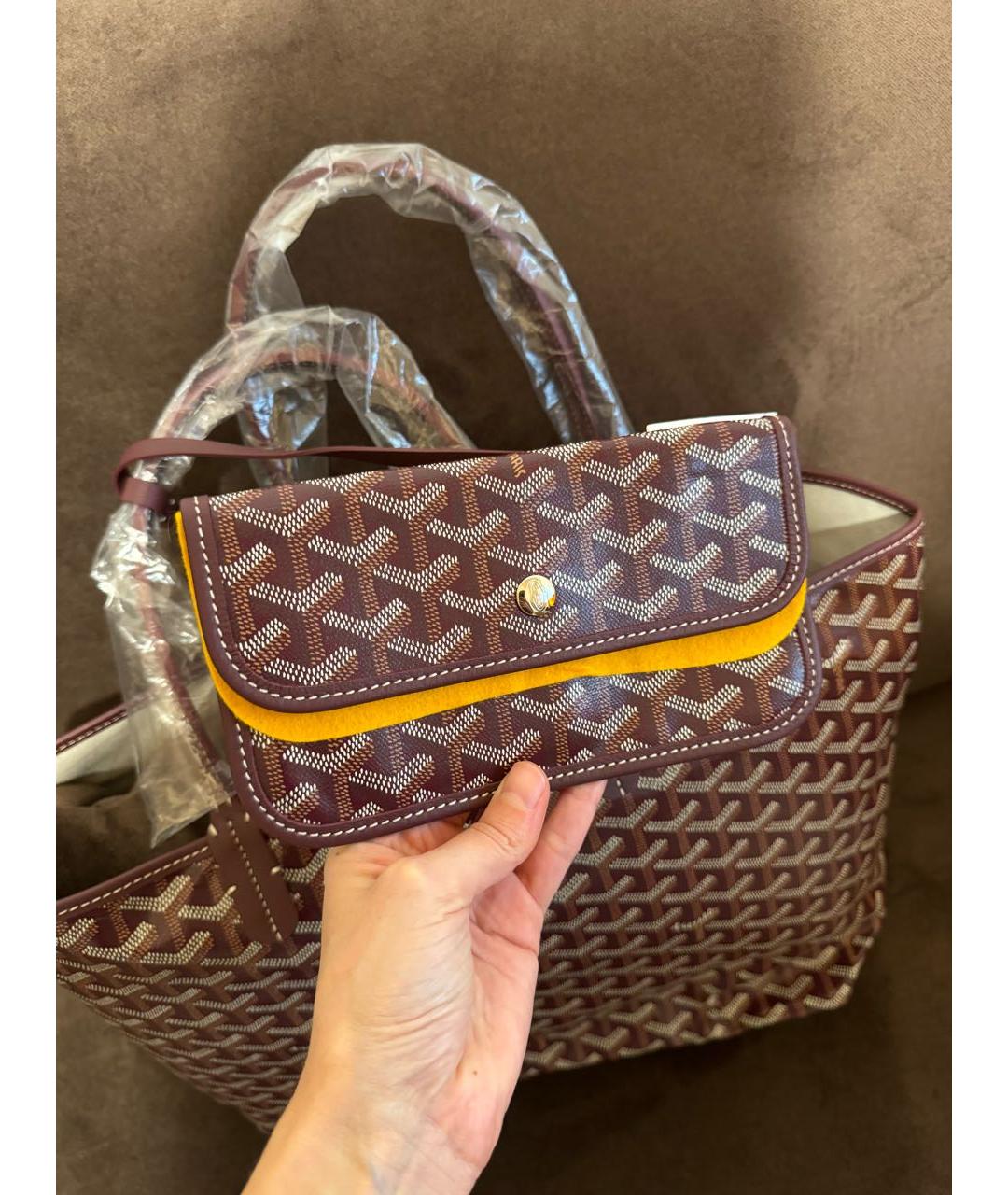 GOYARD Бордовая кожаная сумка тоут, фото 3
