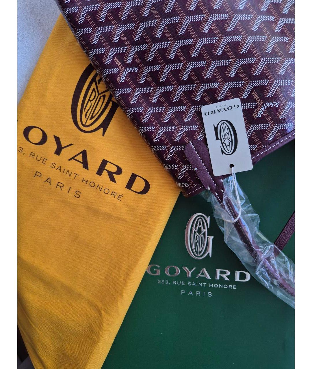 GOYARD Бордовая кожаная сумка тоут, фото 6