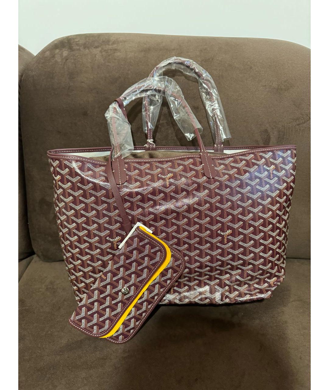 GOYARD Бордовая кожаная сумка тоут, фото 2