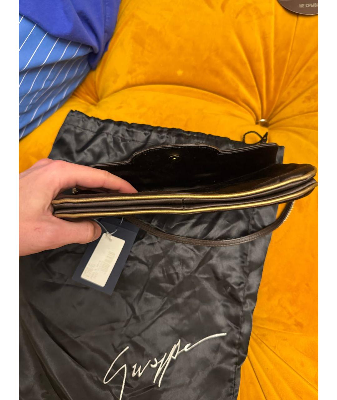 GIUSEPPE ZANOTTI DESIGN Коричневая шелковая сумка с короткими ручками, фото 3