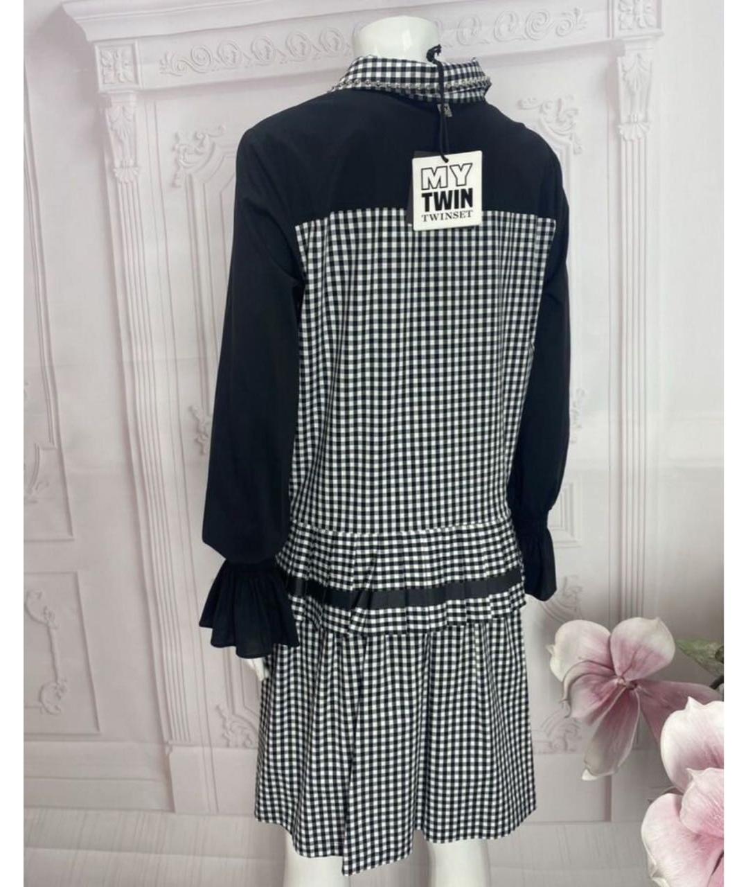 TWIN-SET Черное хлопко-эластановое повседневное платье, фото 2