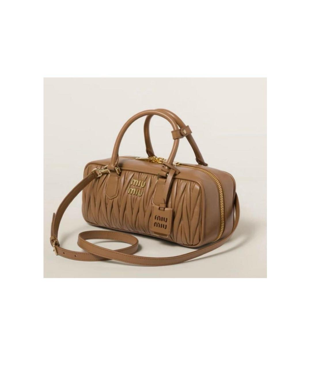MIU MIU Бежевая кожаная сумка с короткими ручками, фото 8