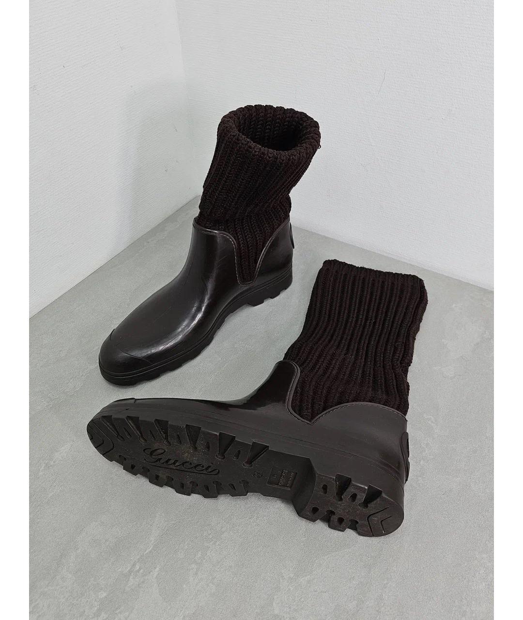 GUCCI Коричневые резиновые сапоги, фото 6