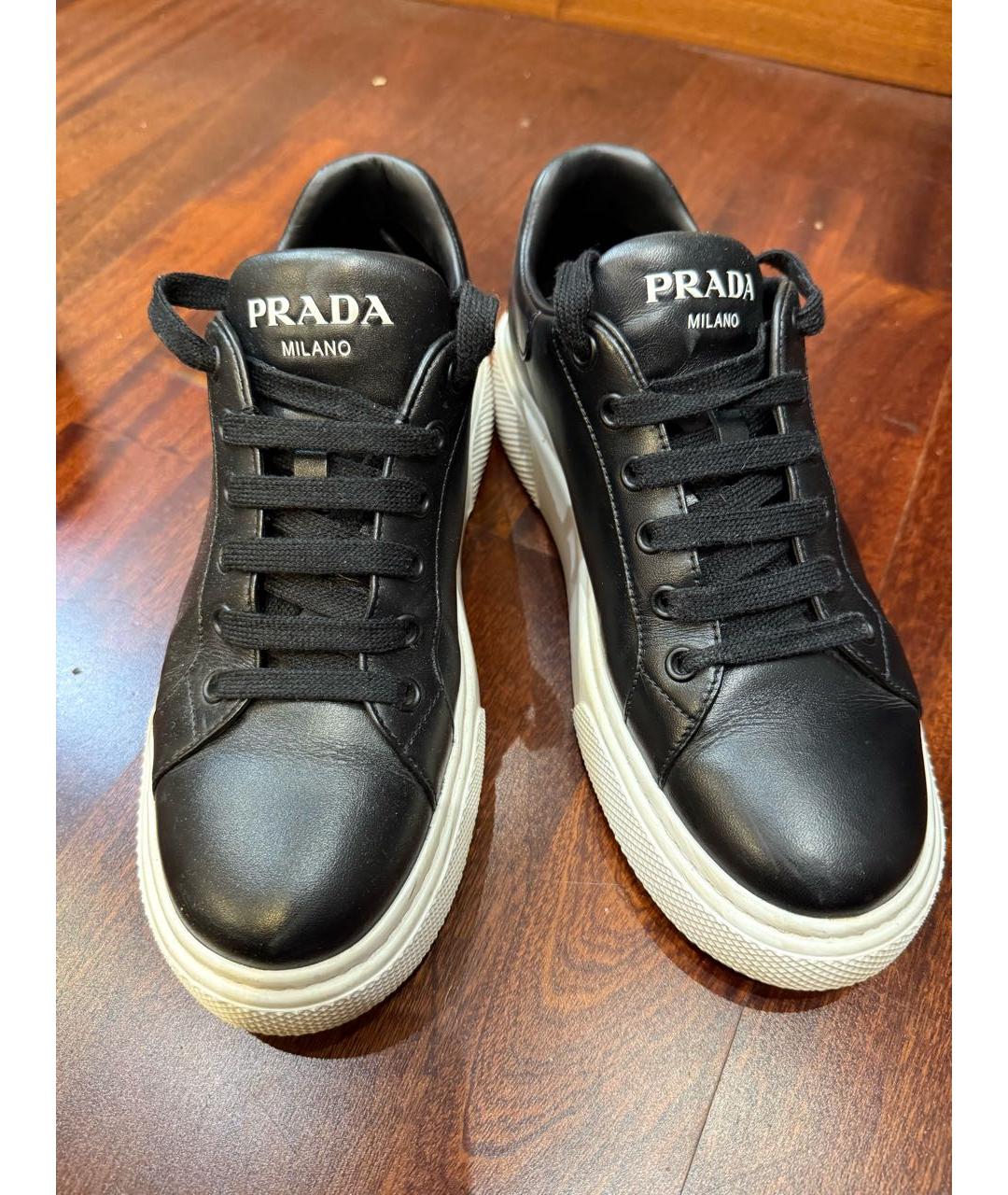 PRADA Черные кожаные кроссовки, фото 2