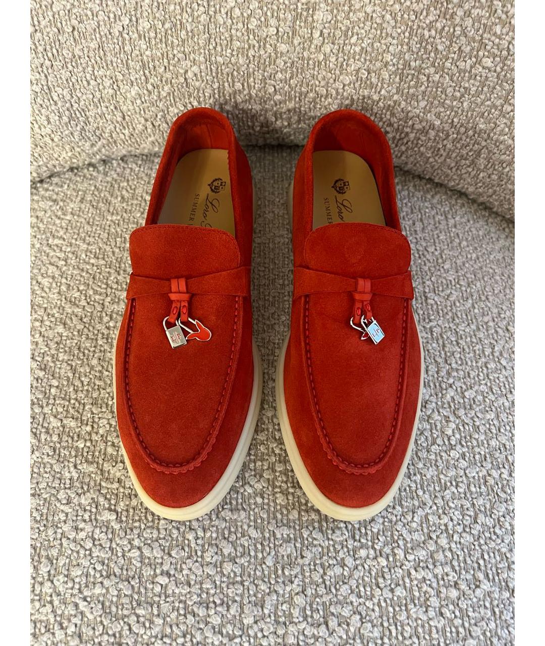 LORO PIANA Красные замшевые лоферы, фото 2