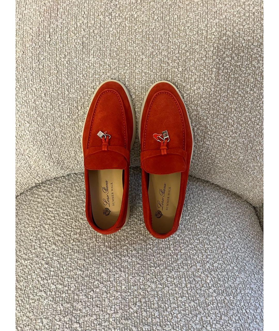 LORO PIANA Красные замшевые лоферы, фото 3