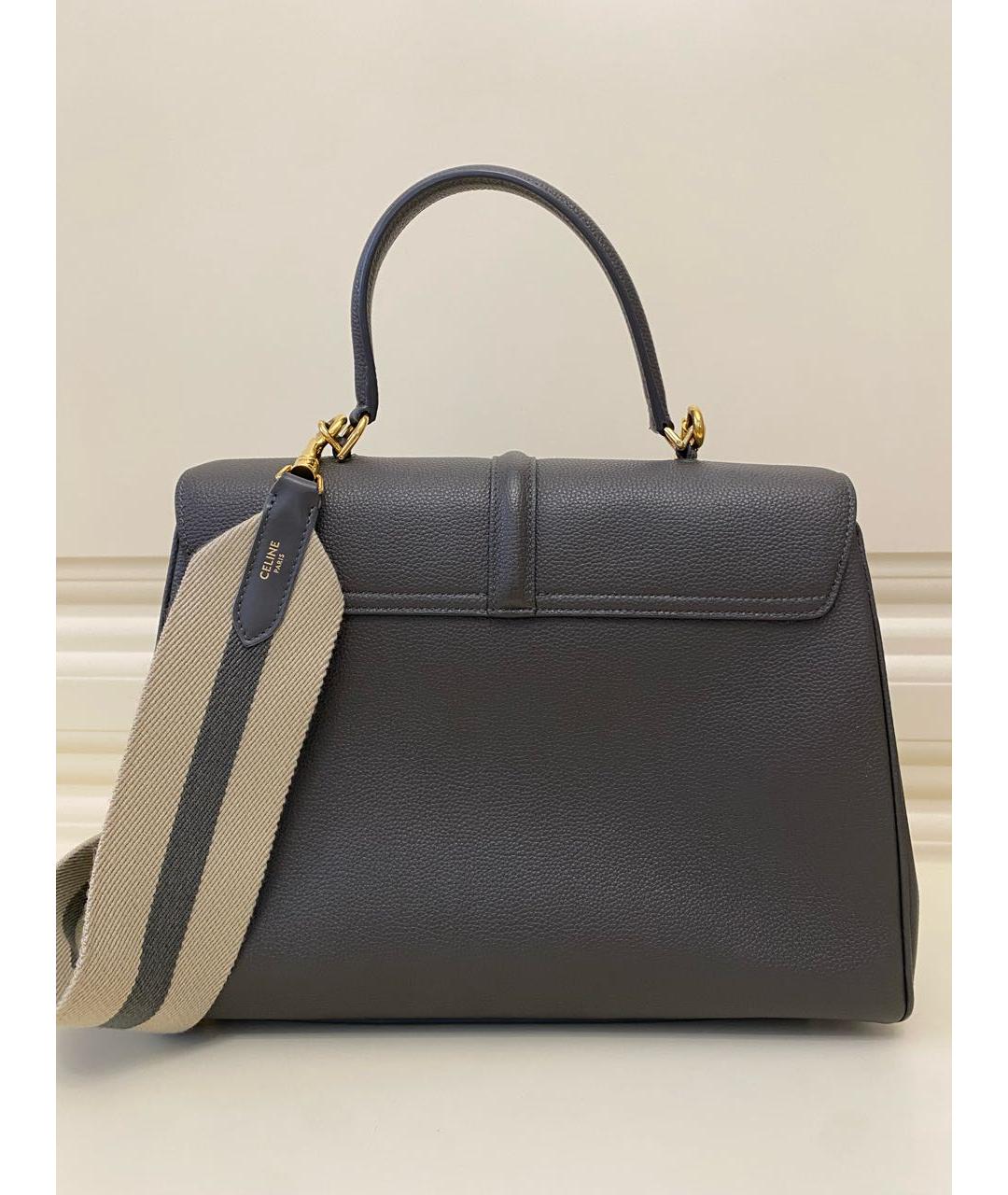 CELINE Серая кожаная сумка с короткими ручками, фото 7