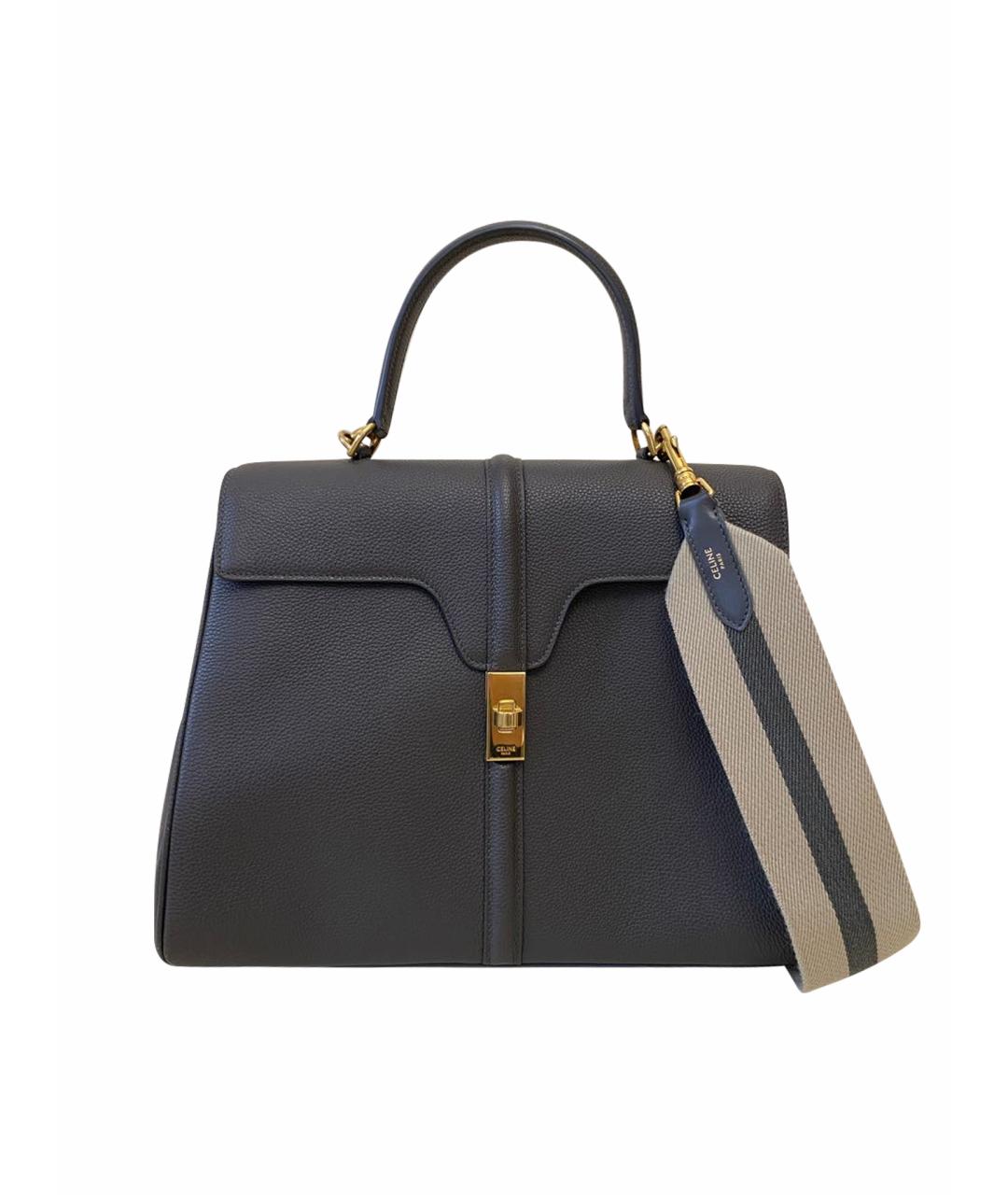 CELINE Серая кожаная сумка с короткими ручками, фото 9