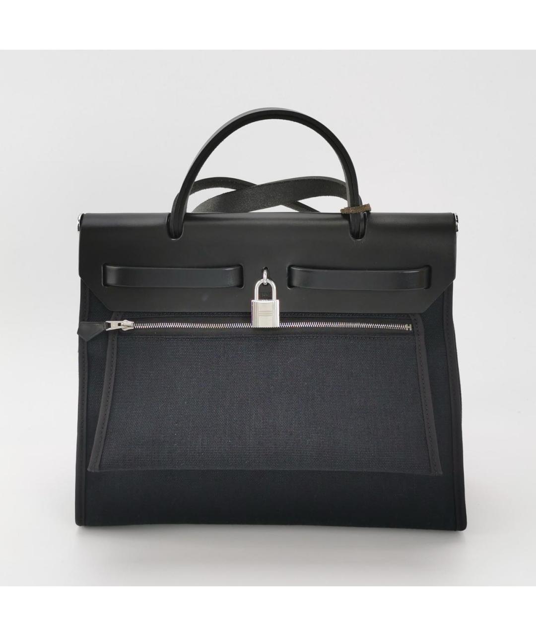 HERMES Черная кожаная сумка тоут, фото 4