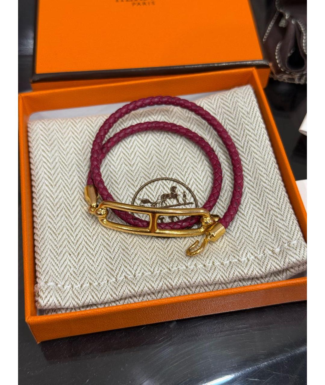 HERMES Бордовый металлический браслет, фото 6