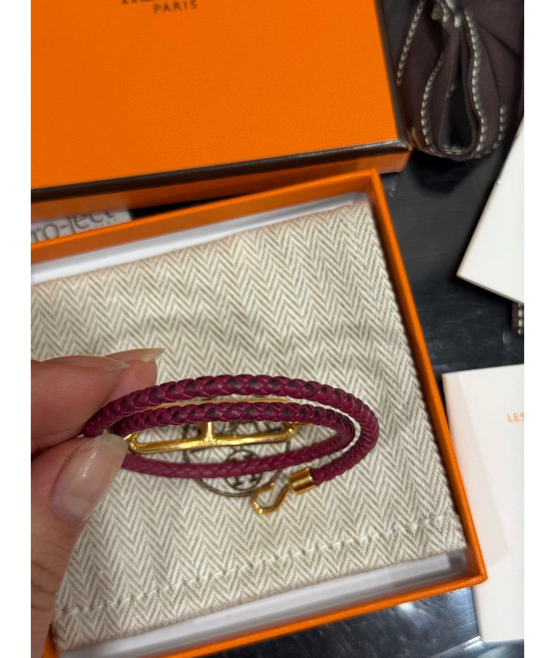 HERMES Бордовый металлический браслет, фото 5