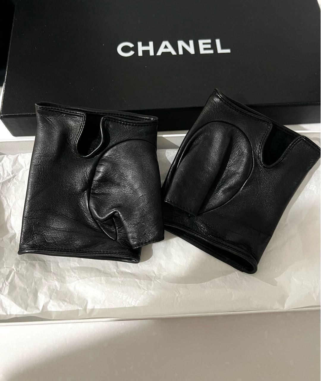 CHANEL Черные кожаные митенки, фото 2