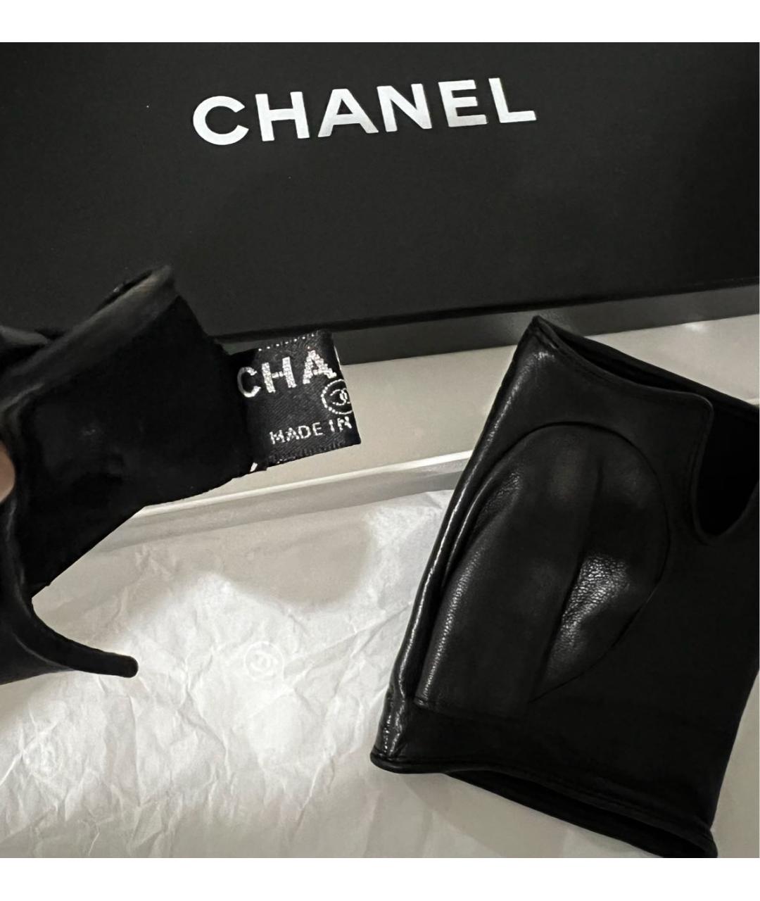 CHANEL Черные кожаные митенки, фото 6