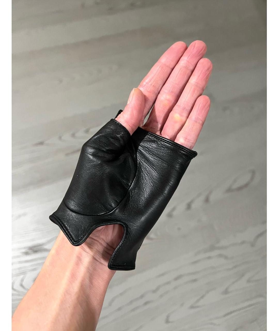 CHANEL Черные кожаные митенки, фото 4