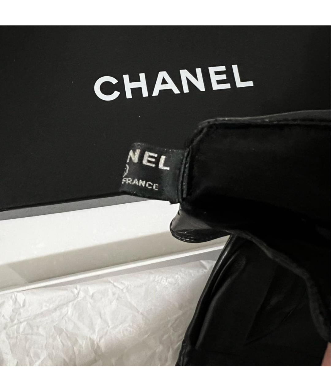 CHANEL Черные кожаные митенки, фото 7