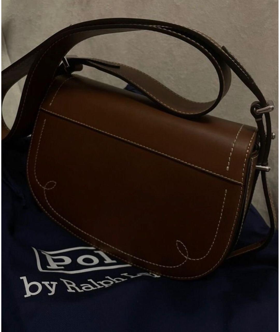 POLO RALPH LAUREN Коричневая кожаная сумка через плечо, фото 3