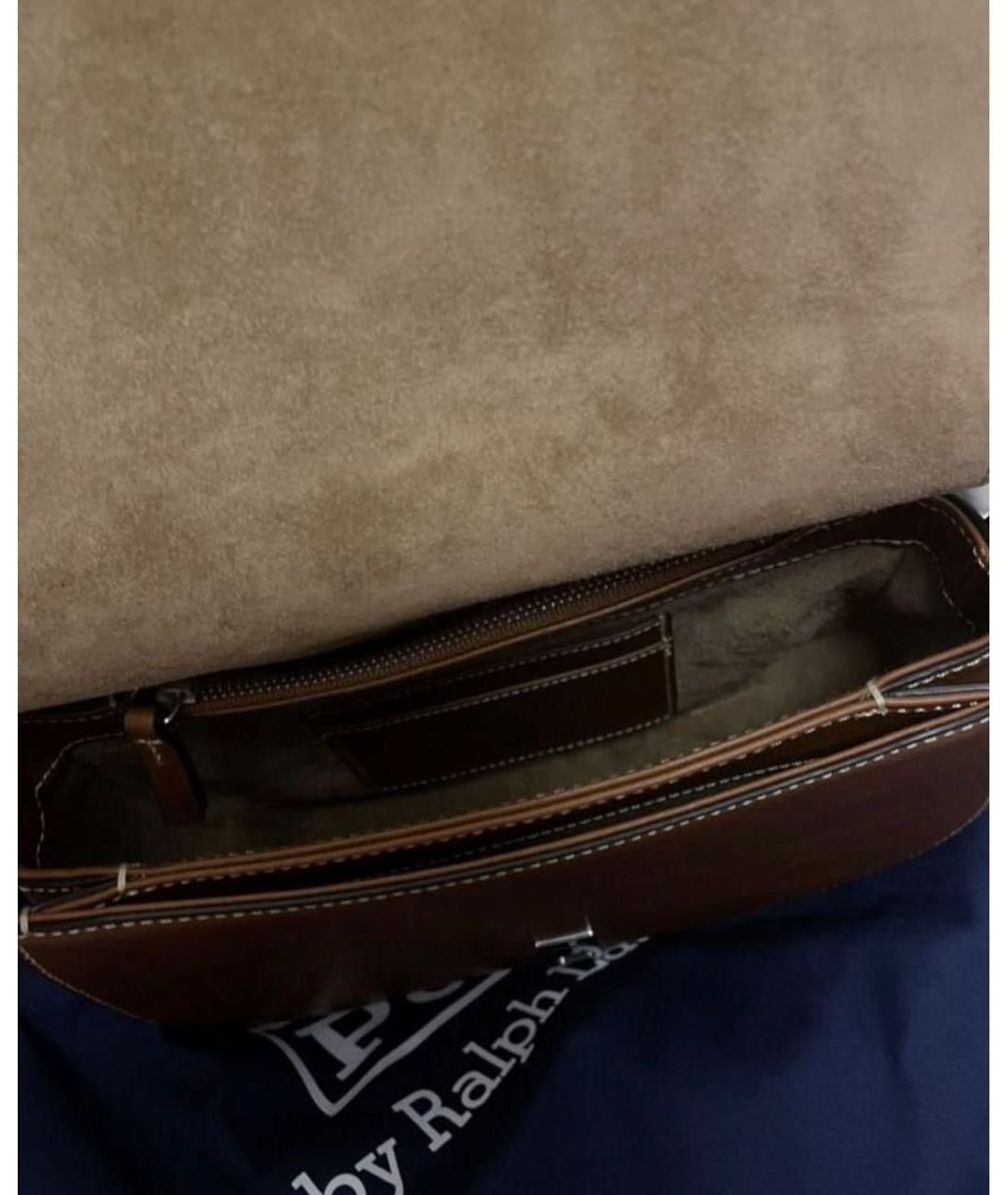 POLO RALPH LAUREN Коричневая кожаная сумка через плечо, фото 5