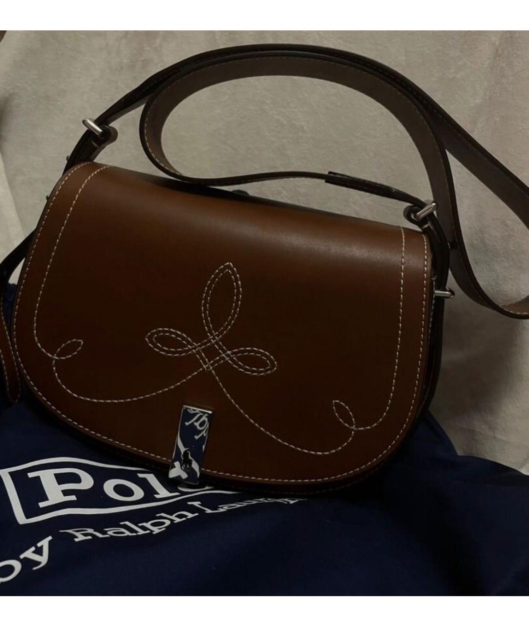 POLO RALPH LAUREN Коричневая кожаная сумка через плечо, фото 6