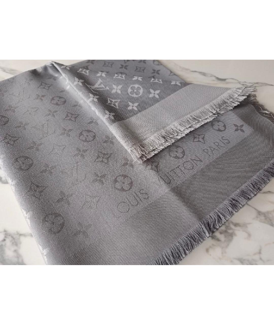 LOUIS VUITTON Серый шелковый платок, фото 5