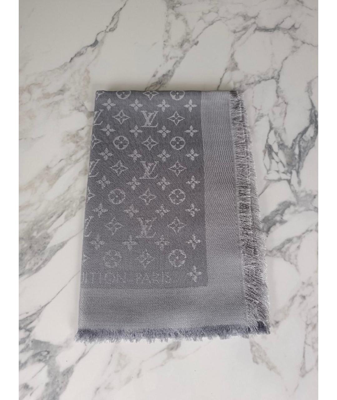 LOUIS VUITTON Серый шелковый платок, фото 10