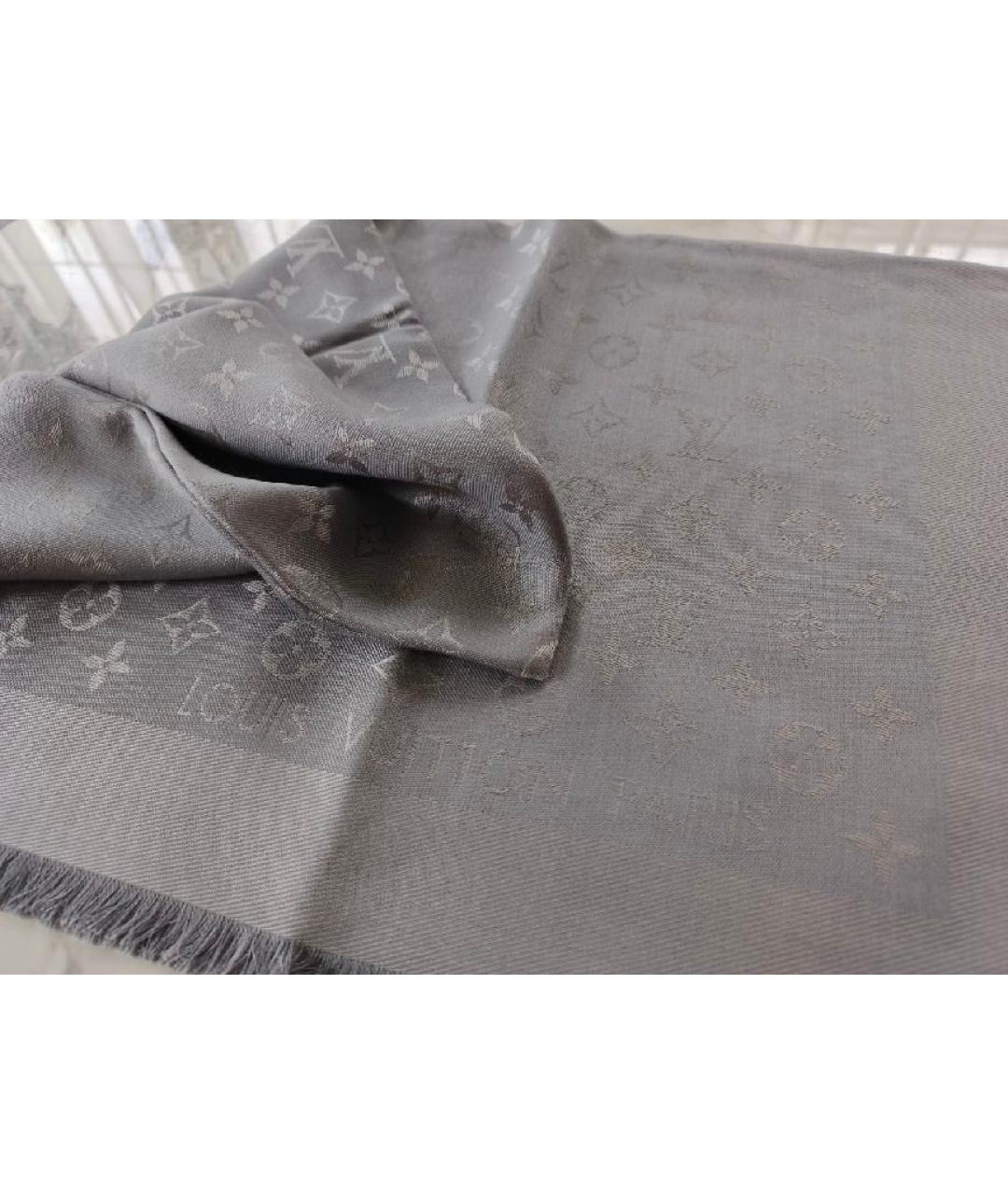 LOUIS VUITTON Серый шелковый платок, фото 6
