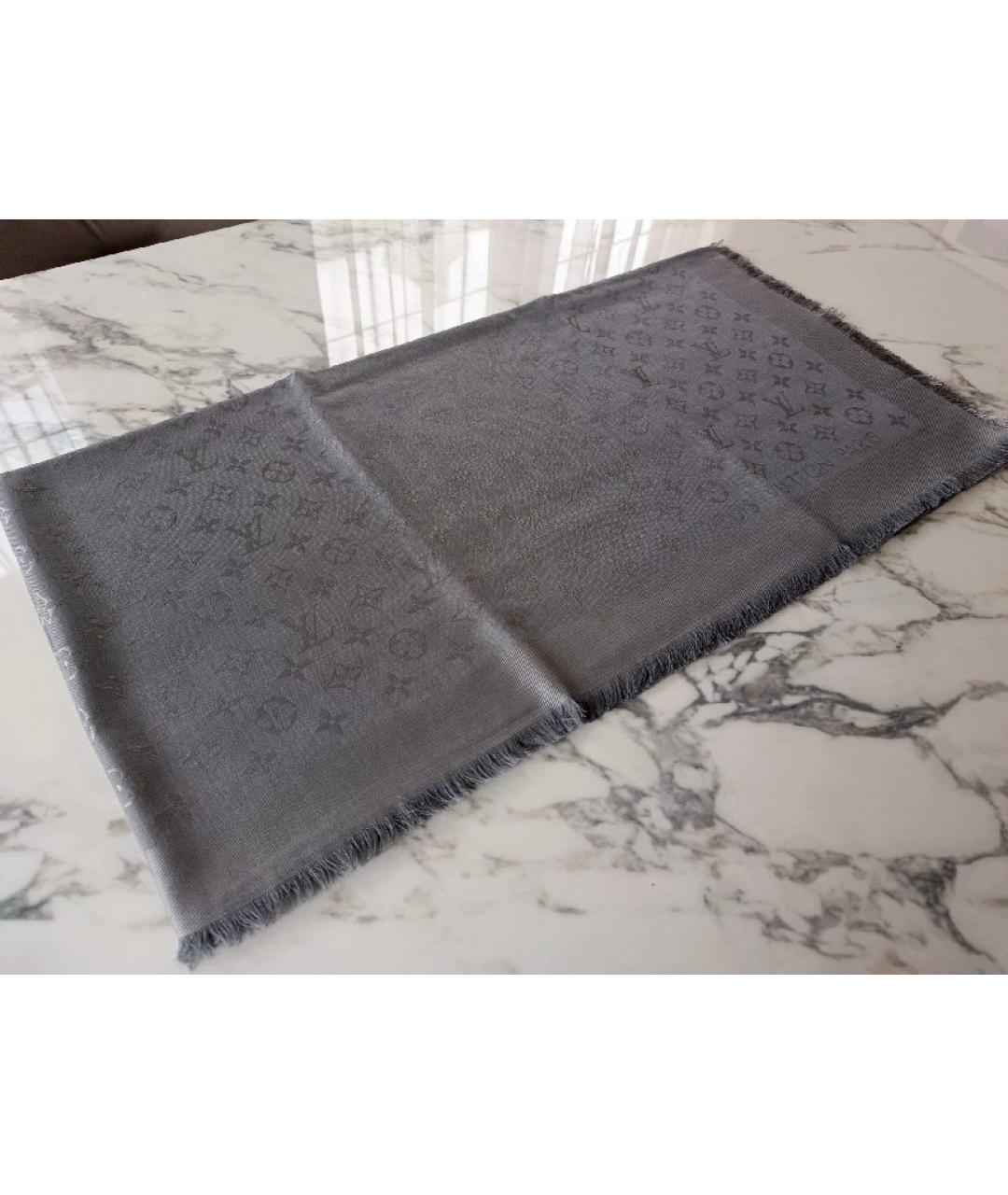 LOUIS VUITTON Серый шелковый платок, фото 8