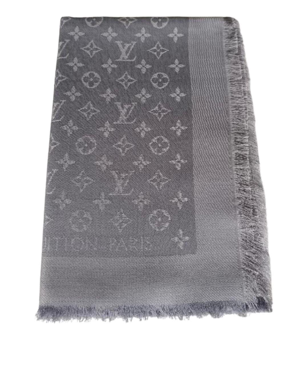LOUIS VUITTON Серый шелковый платок, фото 1