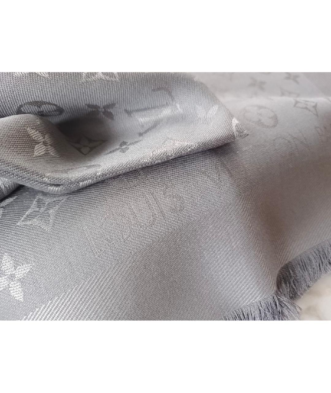 LOUIS VUITTON Серый шелковый платок, фото 4