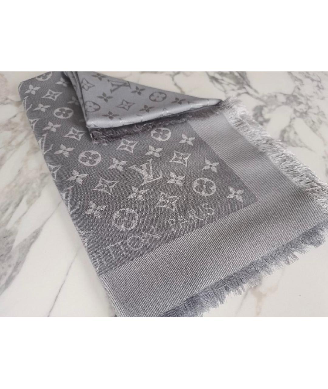 LOUIS VUITTON Серый шелковый платок, фото 2