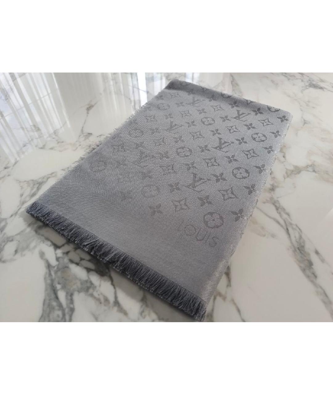 LOUIS VUITTON Серый шелковый платок, фото 9