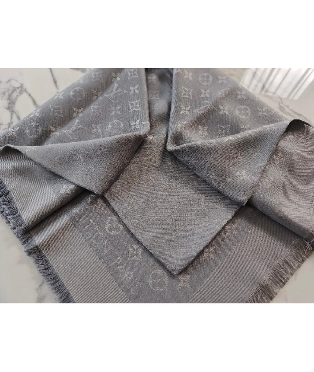 LOUIS VUITTON Серый шелковый платок, фото 7