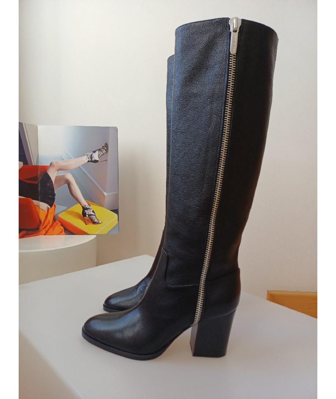 SERGIO ROSSI Черные кожаные сапоги, фото 2