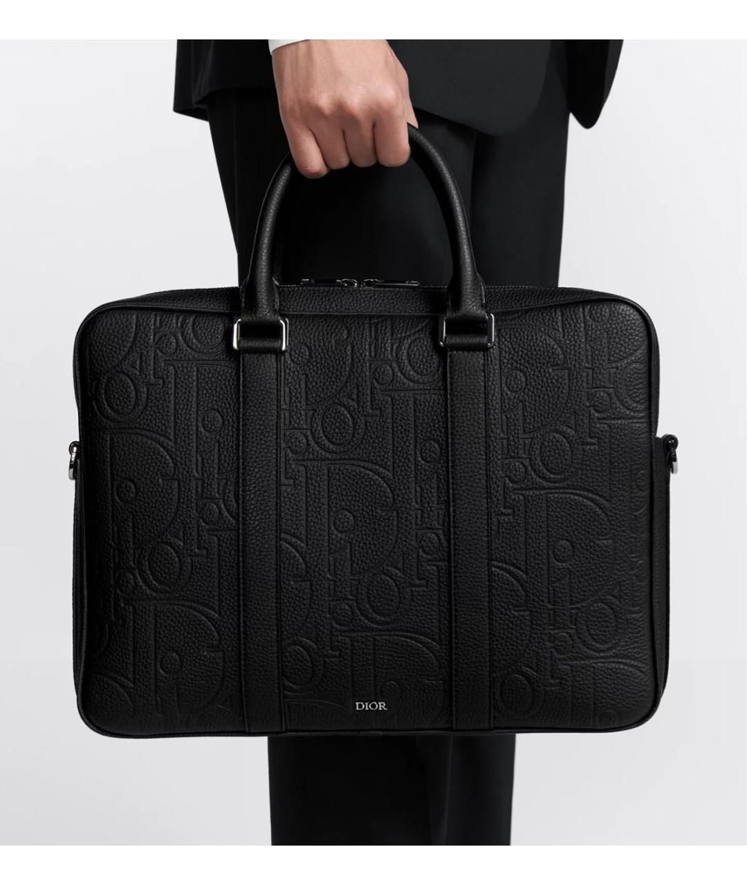 CHRISTIAN DIOR Черный кожаный портфель, фото 2