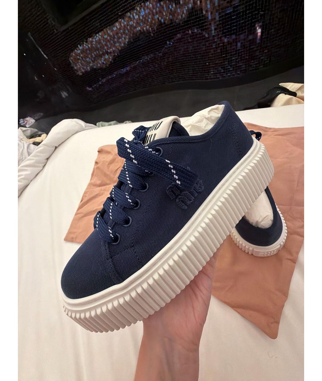 MIU MIU Темно-синие текстильные кеды, фото 7