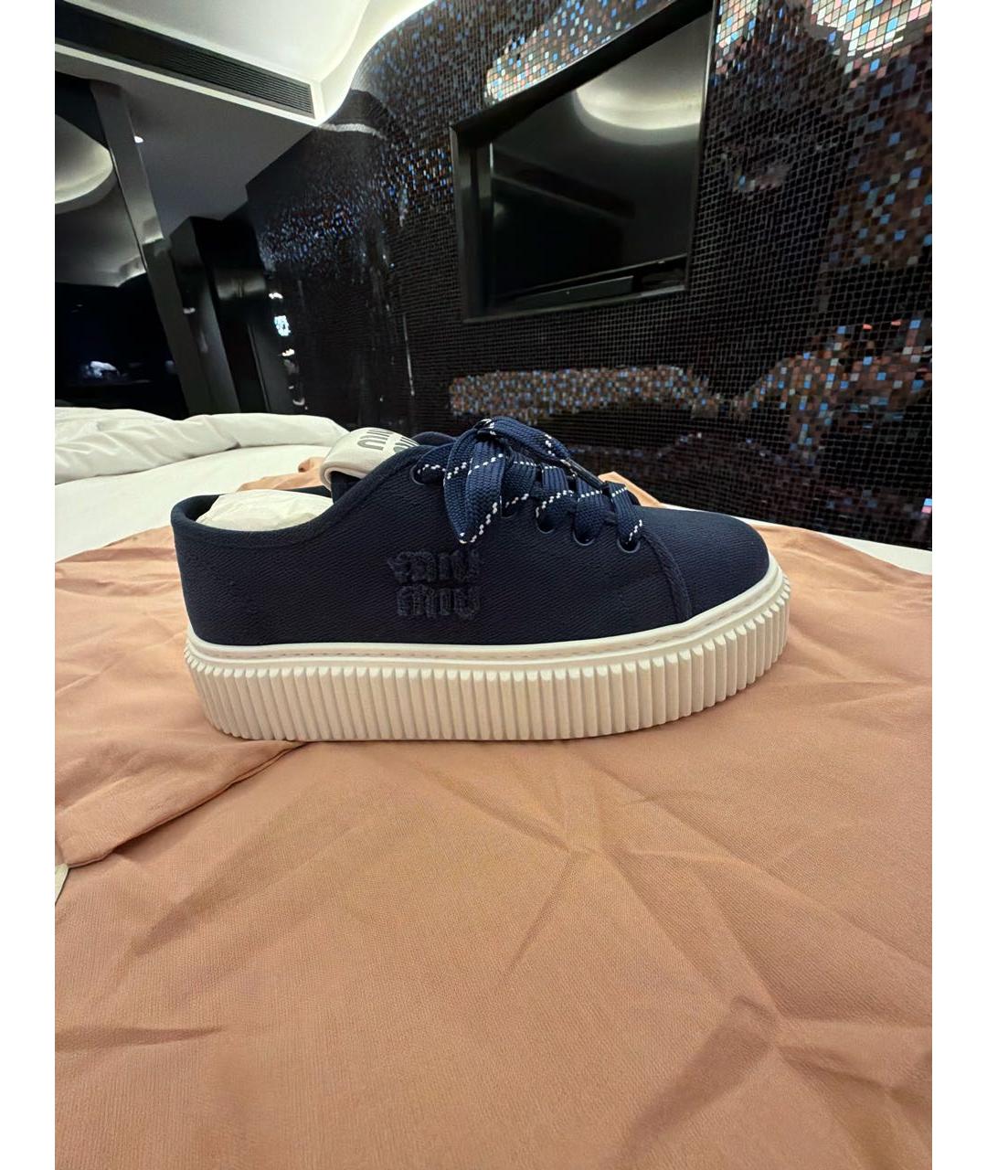 MIU MIU Темно-синие текстильные кеды, фото 8