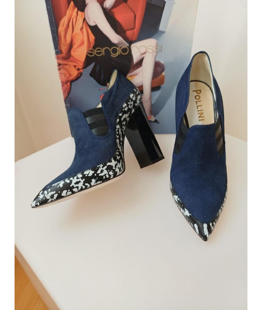 POLLINI Темно-синие нубуковые ботильоны, фото 4