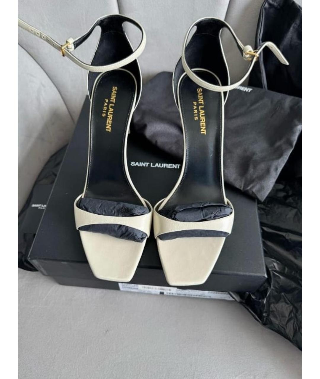 SAINT LAURENT Бежевые кожаные босоножки, фото 3