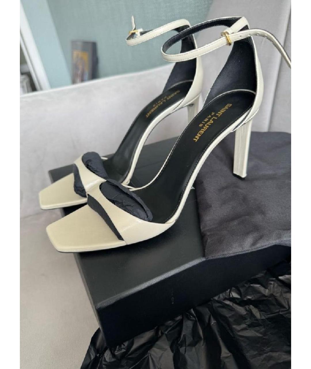 SAINT LAURENT Бежевые кожаные босоножки, фото 5