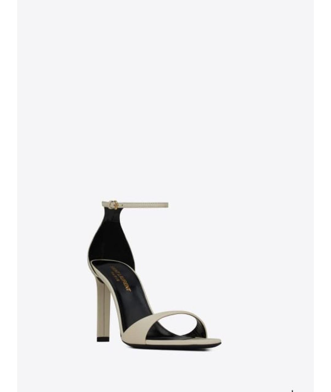 SAINT LAURENT Бежевые кожаные босоножки, фото 6