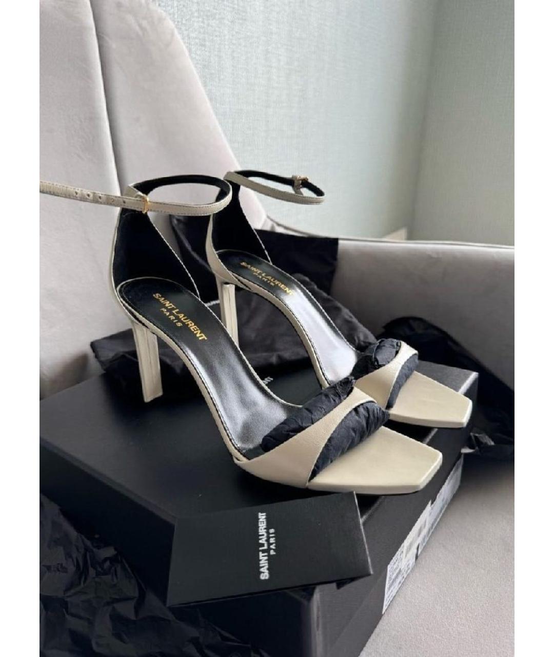 SAINT LAURENT Бежевые кожаные босоножки, фото 7