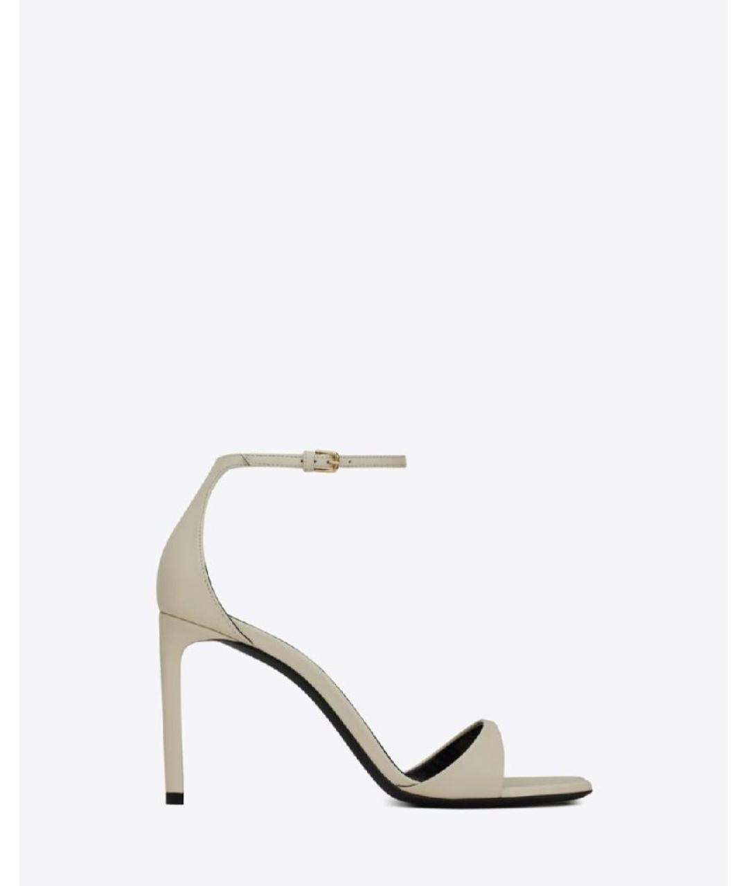 SAINT LAURENT Бежевые кожаные босоножки, фото 8