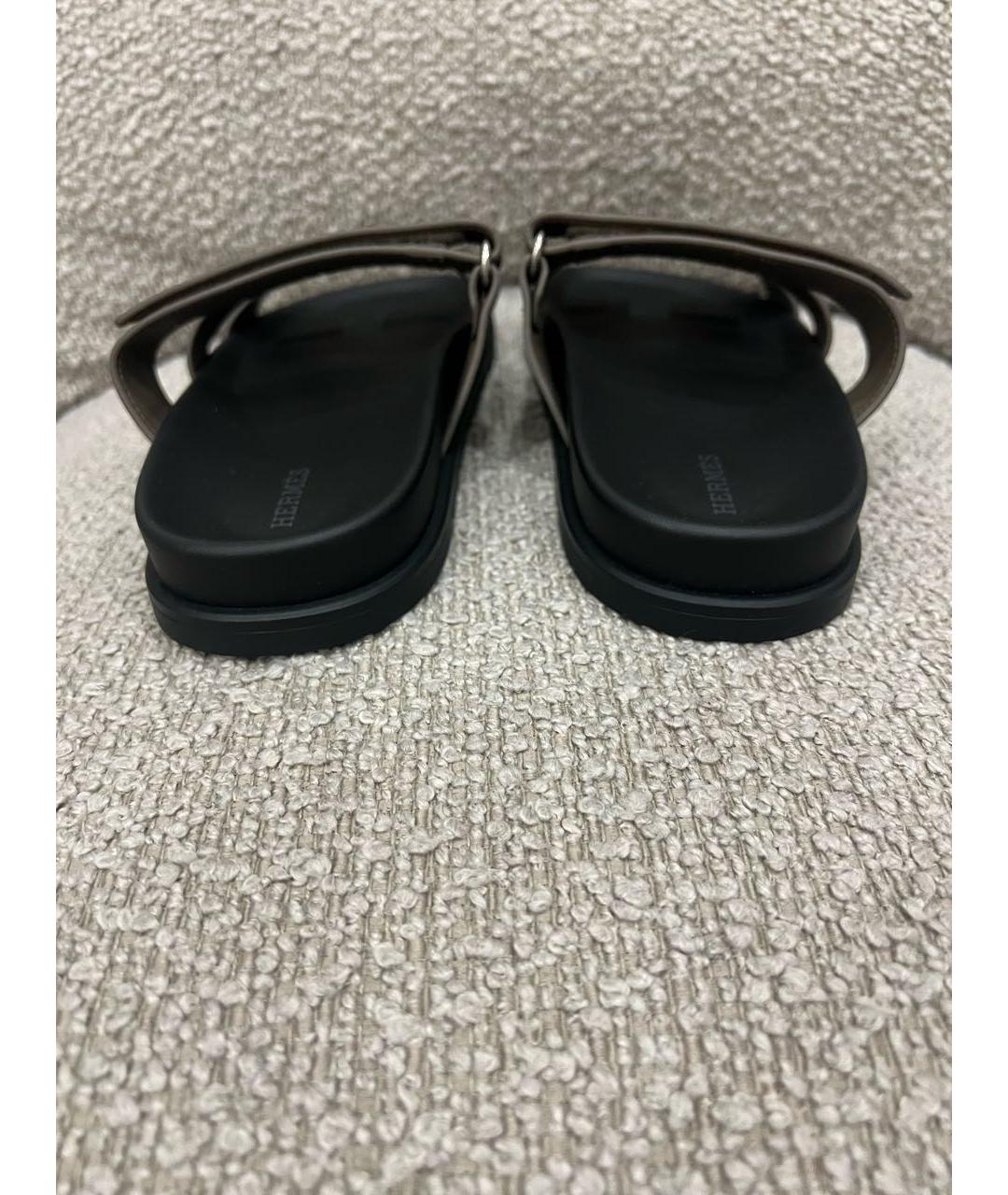 HERMES Бежевые кожаные шлепанцы, фото 4