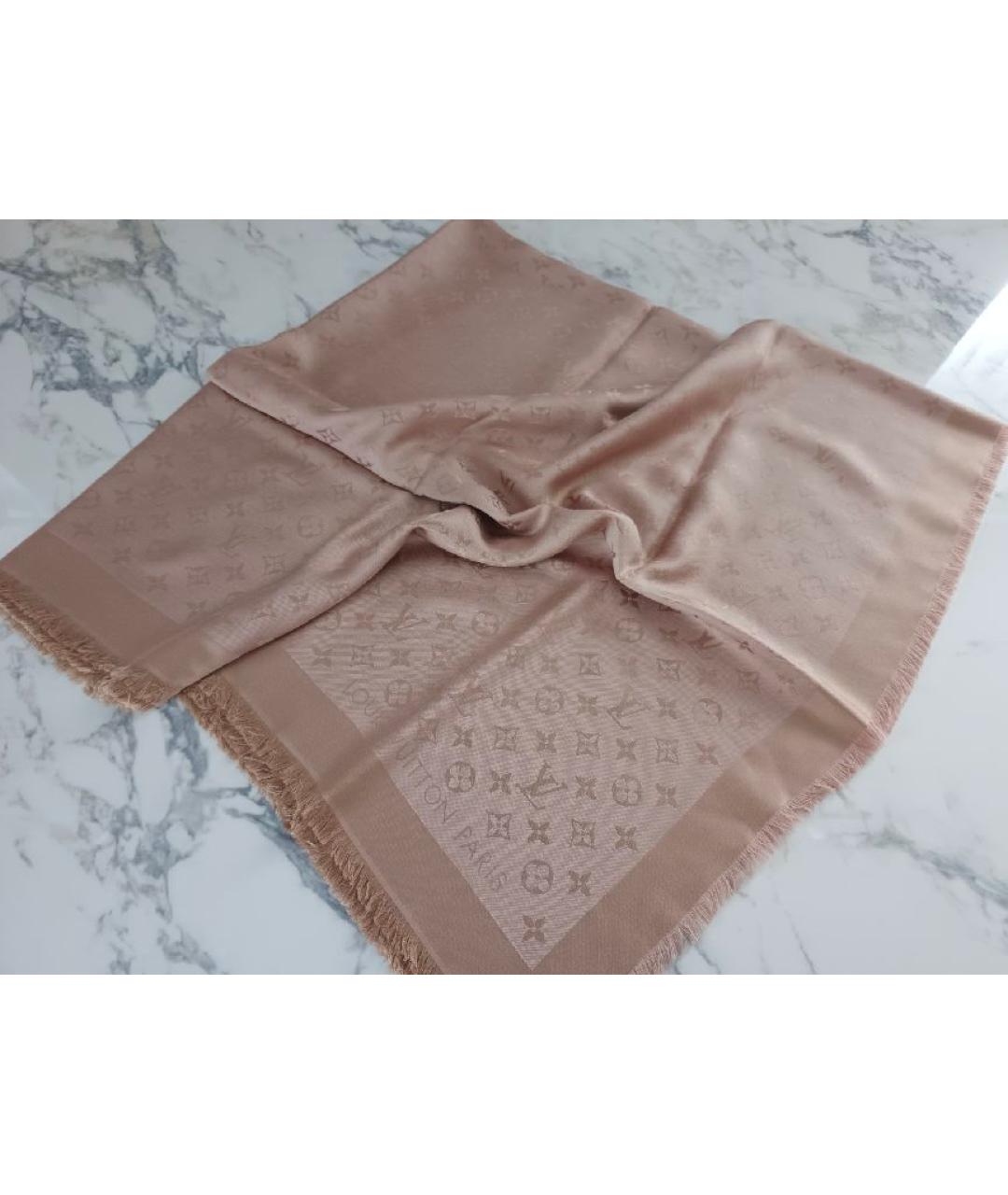 LOUIS VUITTON Розовый шелковый платок, фото 5