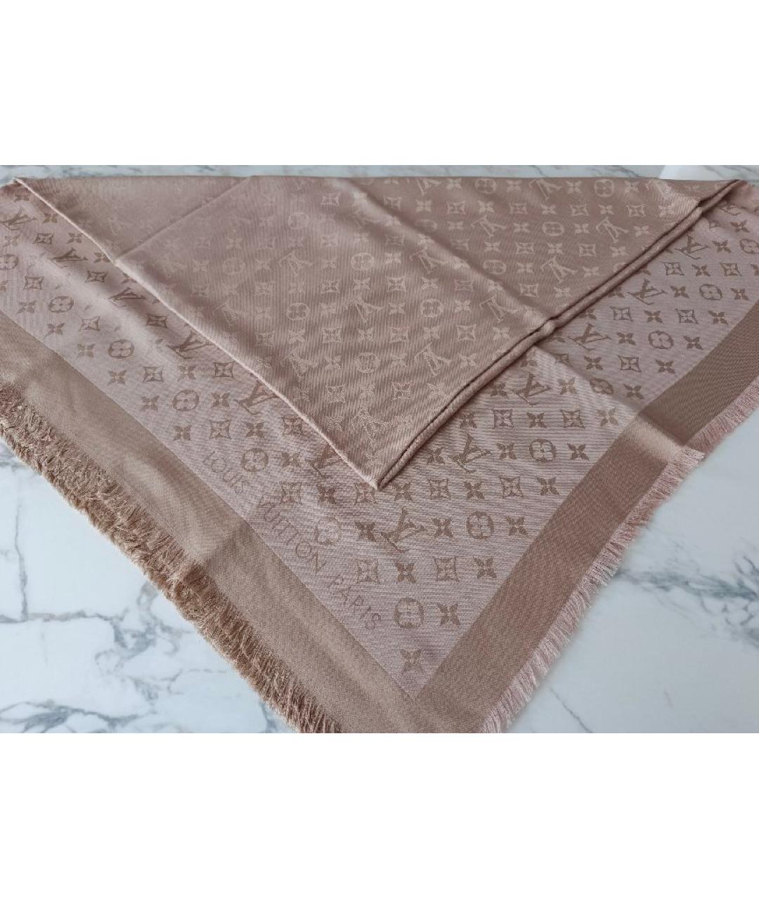 LOUIS VUITTON Розовый шелковый платок, фото 6