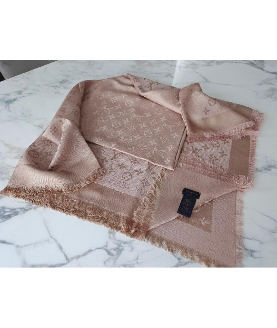 LOUIS VUITTON Розовый шелковый платок, фото 4