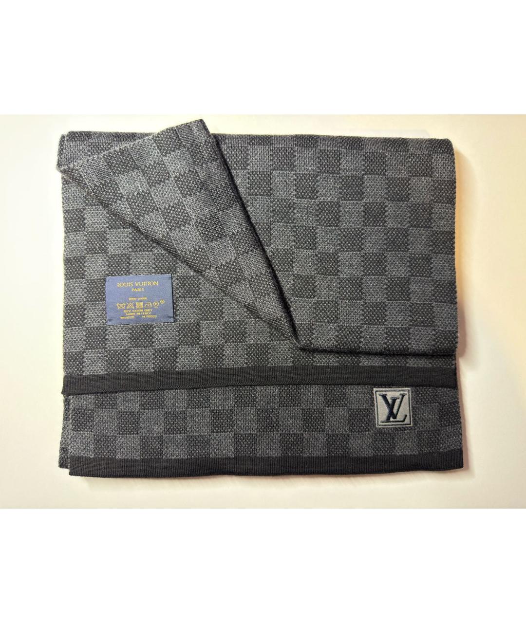 LOUIS VUITTON Черный шерстяной шарф, фото 2