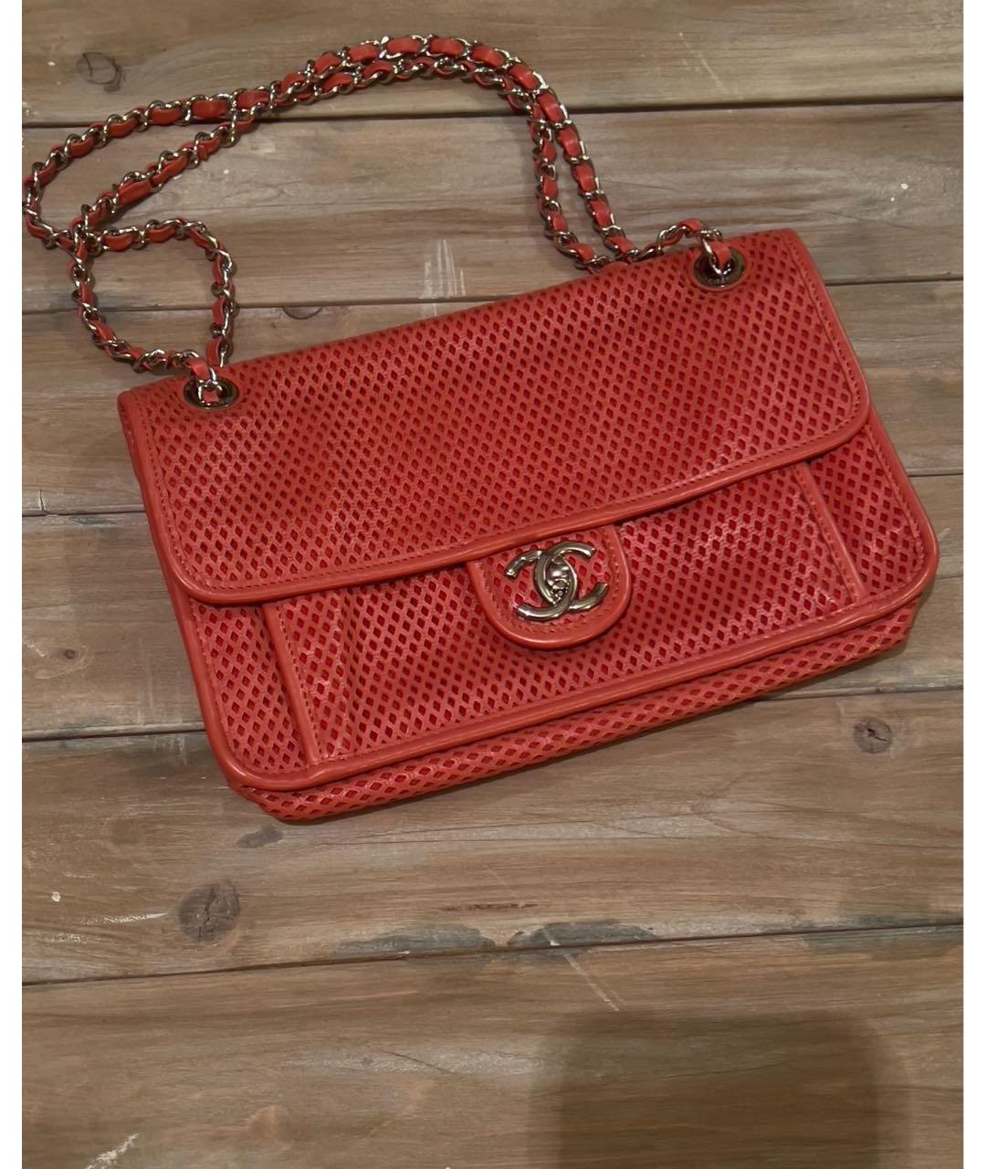 CHANEL Коралловая кожаная сумка через плечо, фото 7